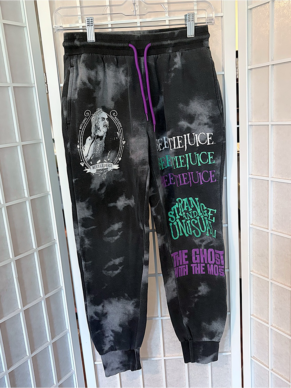 Beetlejuice Gray and Purple Tie-Dye Joggers XS